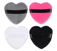 Operitacx Houppettes à Poudre en Coton Forme Cœur 4 Pcs - Grandes Tailles Gris, Rose Fuchsia, Blanc, Noir - Éponge à Maquillage Visage et Corps pour Poudre et Fond de Teint - Accessoires