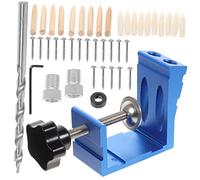 Operitacx Kit de Perçage pour Trou de Poche Angle Double Guide de Forage pour Tourillons Outil de Menuiserie Bleu Complet pour Mobilier