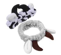 Operitacx Lot de 2 Bandeaux de Spa pour Femmes en Flanelle, Motifs Vache et Buffle, Élastiques Ajustables, Bandeaux pour Maquillage et Soin du Visage, Accessoires Esthétiques Confortables