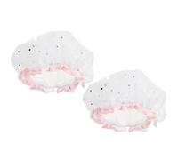 Operitacx Lot de 2 Bonnets de Imperméables en Eva Blanc Motif Petites Étoiles, Taille Unique Élastique pour Femmes et Filles, Bonnet Bain Pratique pour Spa, Natation et Soin des Cheveux