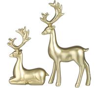 Operitacx Lot de 2 Figurines de Rennes de Noël en Résine, Décoration de Noël Dorée, Sculpture pour Décoration de Table, Cave à Vin