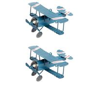 Operitacx Lot de 2 modèles d'avion jouet de bureau - Statue de modèle à deux étages - Décoration d'intérieur - Avions en fer forgé - Avion rétro - Décoration en métal - Planeur