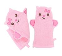 Operitacx Lot de 2 Moufles Exfoliants Bain Garçon et Filles Grosse Taille Motif Chat Rose en Tissu Doux pour Nettoyage du Dos et Massage Corps, Articles de Bain pour Tout-petit, Accessoires