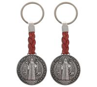 Operitacx Lot de 2 porte-clés en forme de croix crucifix avec médaille de Saint Benoît de la foi religieuse, couleurs assorties, 10.50X3.80X0.80CM
