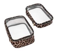Operitacx Lot de 2 Trousses de Toilette Imprimé Léopard Transparentes, Imperméables, Grandes Capacités, Légères et Portables, pour Voyage, Organisation Maquillage et Soins Personnels