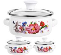 Operitacx Lot de 3 Casseroles Émaillées Mini-Marmites à Fond Plat, Double Anse, Dimensions 12-14-16 CM, Pots Légers pour Cuisson de Soupes et Bouillir Œufs, Ustensiles la Cuisine