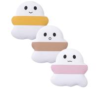 Operitacx Lot de 3 Houppettes à Maquillage Fantôme en Mousse Douce, Sèche et Humide, Mini Poudre pour Visage, Couleurs Rose Jaune Marron, Accessoire Maquillage Portable pour Usage Quotidien