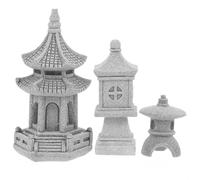 Operitacx Lot de 3 Pagodes Miniatures en Pierre Reconstituée pour Décoration Zen Extérieure, Ornement de Jardin de Petite Structure, Travail Soigné pour Petit Jardin