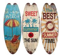 Operitacx Lot de 3 panneaux de planche de surfboard en bois - Décoration murale vintage pour plage, piscine et jardin, décor murale extérieure avec motif de planche de surf, décoration d'été