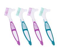 Operitacx Lot de 4 Brosses à Dents pour Prothèses Dentaires Grosse Poignée Antidérapante, Poils Doux Protecteurs, Couleurs Vert et Violet, Nettoyage pour Appareils Dentaires et Soins
