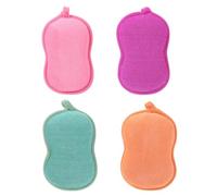 Operitacx Lot de 4 Éponges de Bain Exfoliantes de Cacahuète pour Garçon et Filles, Matériaux Doux et Solide, Couleurs Vert, Violet, Rose et Orange, pour Peau Sensible et Massage Corporel
