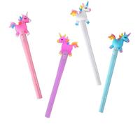 Operitacx Lot de 4 Stylos à Bille Lumineux de Dessin Animé, Motifs Chevaux Bleu, Rose, Violet et Blanc, Fourniture Scolaire Portable, Stylo à Signature Compact et Léger pour Garçons