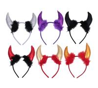 Operitacx Lot de 6 Bandeaux Cornes de Diable en Plastique et Tissu pour Fête D'halloween, Accessoire Maléfique pour Soirée Costumée et Carnaval Couleur Aléatoire