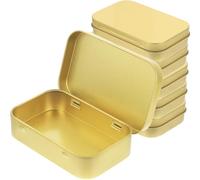 Operitacx Lot de 6 Boîtes de Rangement en Fer-blanc avec Couvercle Charnière, Petite Boîte Métallique Rectangulaire Dorée, pour Bonbons, Bijoux et Emballage Présent, Compactes et Solide