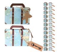 Operitacx Lot de 60 Mini Boîtes à Dragées de Valise Bleu Vintage en Papier Kraft 8x5,5x3 Cm avec Étiquettes Clé et Avion, Coffrets Présents de Voyage pour Mariages, Fêtes et