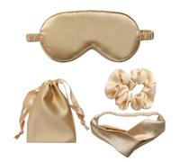 Operitacx Masque de Sommeil Bandeau et Élastique pour Soulager la Fatigue Oculaire Set de 4 Pièces en Soie Imitation Or et Favoriser un Sommeil Réparateur