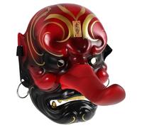Operitacx Masque Tengu Japonais Complet, Masque de Démon Traditionnel en Matériau Léger et Résistant, Accessoire Cosplay et Décoration Intérieure pour Carnaval, Halloween et Festivals