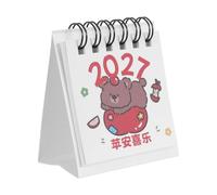 Operitacx Mini calendrier de bureau debout, calendrier mensuel 2027 avec ours en dessin animé, idéal pour la décoration de bureau, organiseur scolaire portable en carton pour le travail.