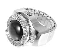 Operitacx Montre-bague Décontractée en Métal Noir Élastique, Montre à Quartz à Doigt Vintage, Anneau Numérique Élégant pour Lecture Facile de L’heure, Accessoire Fantaisie Unisexe, Design