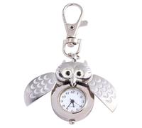 Operitacx Montre de Poche Décorative Élégant et Original en Alliage Blanc Forme Chouette Rétro Pratique Pendentif Porte-clés pour Femme
