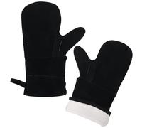Operitacx Moufles de Barbecue Isolants en Cuir Noir, Résistants au Feu | Doublure Coton, Usage la Cuisine et Atelier, pour Poêles en Fonte, Plaques Chaudes