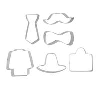 Operitacx Moule à Biscuits en Acier Inoxydable 6pcs Fête des Pères, Formes Cravate, Chapeau, Moustache, Mallette, Bord Lisse et Robuste pour Pâtisserie Maison