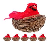 Operitacx Oiseau Artificiel Rouge Miniature en Écume Nid, Décor Réaliste pour Jardin, Petite Taille et Finition Soignée, Accessoire pour Décoration Extérieure