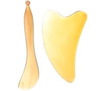 Operitacx Outil de Massage Guasha Visage 2 Pièces en Corne de Buffle, Plaques et Bâtons Lisses pour Massage Cervical et Dénouement Musculaire, Portable et Solide Plusieurs styles