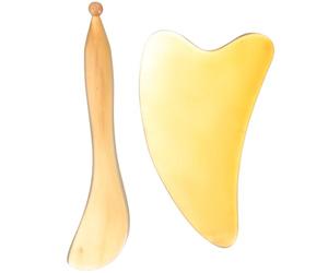 Operitacx Outil de Massage Guasha Visage 2 Pièces en Corne de Buffle, Plaques et Bâtons Lisses pour Massage Cervical et Dénouement Musculaire, Portable et Solide Plusieurs styles