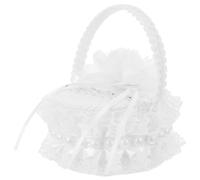 Operitacx Panier de Demoiselle d'honneur Brodé Poignée en Perles, Coussin Rond en Dentelle Blanche, Boîte à Alliances pour Mariage, Fiançailles et Cérémonies Intimes