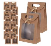Operitacx Paquet en Papier Kraft avec Fenêtre Transparente et Rabat, Lot de 20 Pièces avec Nœud Décoratif, Sachets D’emballage pour Bonbons, Biscuits, Présents et Fêtes