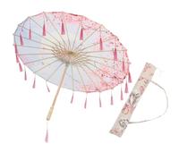 Operitacx Parapluie Photo Chinois Classique en Soie 82 Cm Pompons Roses et Paquet, Accessoire de Danse et Scène pour Photographie Artistique et Costumes Traditionnels