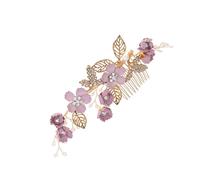Operitacx Peigne à Cheveux de Mariée en Alliage Léger et Polyvalent Fleurs Séchées, Perles et Strass, Accessoire Chic pour Mariage, Bal ou Soirée Élégante