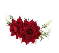 Operitacx Peigne Latéral à Fleurs Artificielles Rouges en Métal, Épingle à Cheveux Décorative pour Mariée et Fille, Accessoire Coiffure Élégant pour Mariage et Fête, Modèle Léger et