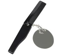 Operitacx Peigne Pliable de Voyage pour Hommes, Porte-Clés Petit Miroir Ovale, Dents Fines, Léger et Compact, pour Barbe et Moustache en Déplacement