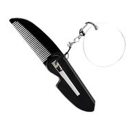 Operitacx Peigne Pliable Porte-clés pour Hommes, Petit Peigne à Barbe à Dents Fines en Acrylique Miroir Ovale, Léger et Portable, pour Voyage et Soins Barbe
