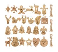 Operitacx Pendentifs Chiffres de L’avent de Noël en Bois, Lot de Set | Forme Étiquette, Corde Incluse, Finition Marron, pour Fenêtre ou Mur, Décor Saisonnier Simple et Solide