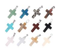 Operitacx Pendentifs Croix en Pierre Naturelle 12pcs pour Fabrication de Bijoux Diy, Charme de Collier à Breloques, Différentes Couleurs, Contemplation et Sérénité, pour Couleur Aléatoire
