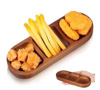 Operitacx Plat de Service à 3 Compartiments en Bois D'acacia Naturel, Assiette Divisée Élégante pour Repas en Famille, Facile à Nettoyer et Organisée pour Sauces et Condiments