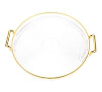 Operitacx Plateau de Service Rond Facile à Nettoyer en Plastique Transparent Rayé 29.5x27x2.5 CM, Bord Doré, Grand Volume, pour Usage Quotidien la Maison