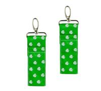 Operitacx Pochette à Rouge à Lèvres pour Femme 2pcs Motif Trèfle à Quatre Feuilles Vert en Tissu et Métal Pince Attachable pour Porte-clés ou Casier