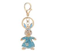 Operitacx Porte-clés en Métal Bleu Lapin Zodiaque Orné de Cristaux, Accessoire Mignon pour Paquet à Dos ou Trousseau, Nouvelle Année du Lapin