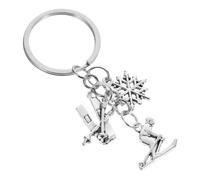 Operitacx Porte-clés Ski en Alliage de Zinc, Pendentif Sport pour Hommes | Argenté, Usage Quotidien et Activités Extérieures, Accessoire Robuste, Idée Présent Noël pour Paquet ou Clés