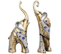 Operitacx Résine Statuette Éléphant Mère et Fils 2 Pièces | Ornement de Style Classique, Finition Dorée, Pièce Artisanale, Salon, Bureau, Étagère, Présent