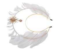 Operitacx Serrage-tête Couronne D'ange Blanc en Métal et Fibre, Accessoire de Costume de Déesse pour Fêtes et Séances Photo, Style Spirituel et Mystérieux