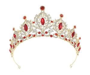 Operitacx Serrage Tête Couronne en Cristal Rouge pour Mariée et | Alliage Délicat, Structure Simple et Scintillante, Facile à Porter, Ajoute du Charme