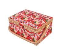 Operitacx Sewing Kit Basket Large Capacity With Christmas Print Portable Sewing Organizer With Removable Tray Built In Pin Cushion Interior Pocket For Embroidery Supplies
