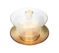 Operitacx Soupière Tasse à Thé en Cristal Transparent Couvercle Doré, Verre Épais Multi-usage, Design Oriental pour Cérémonie du Thé la Maison Restaurant