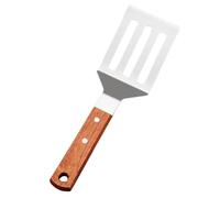 Operitacx Spatule à Frire en Acier Inoxydable Argenté Manche en Bois, Finition Polie, Robuste et Élégante pour Barbecue Cuisine Quotidienne
