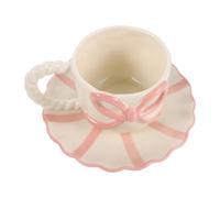 Operitacx Tasse à Café en Céramique avec Soucoupe 250ml Rose | Forme Nœud 3d, Bords Arrondis et Finition Douce, pour Matinée ou Thé au Chevet